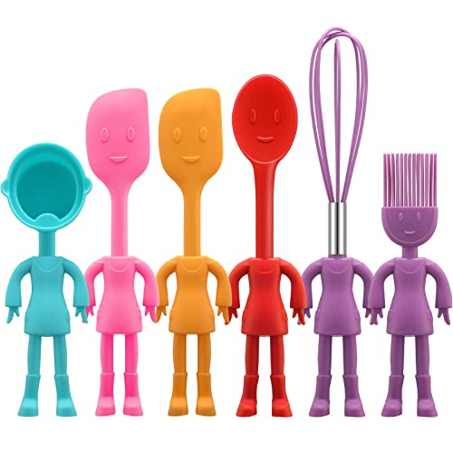 Raiten Human Shaped Kitchen Utensils Set 6 Piece Non Stick Heat Resistant Baking Tools Kitchen Gadgets Silicone Cute Utensils with Comfortable Grip Handle, Dishwasher Easy Clean and Stand up Kitchenware - Image 1