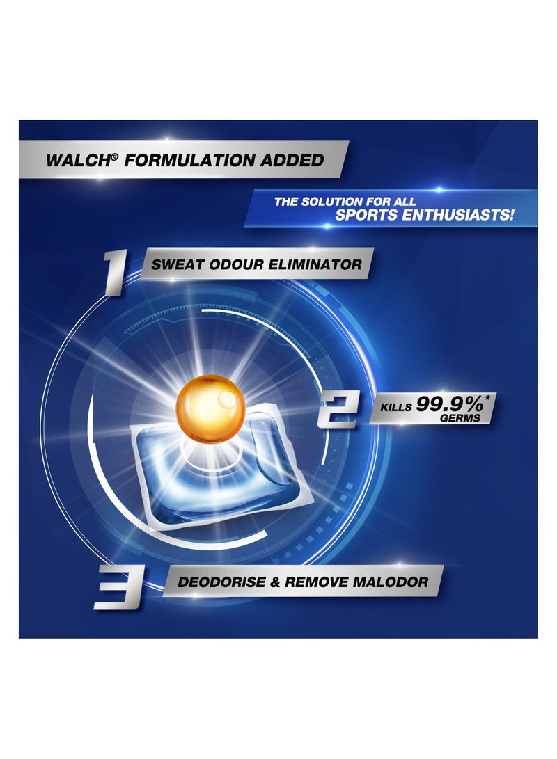 Walch كبسولات مسحوق الغسيل المضاد للبكتيريا من والش للرياضة، مكونات نباتية مصنوعة في ألمانيا، تزيل العرق والرائحة، تقتل 99.9% من الجراثيم وتزيل البقع برائحة منعشة، 30 كبسولة - Image 3