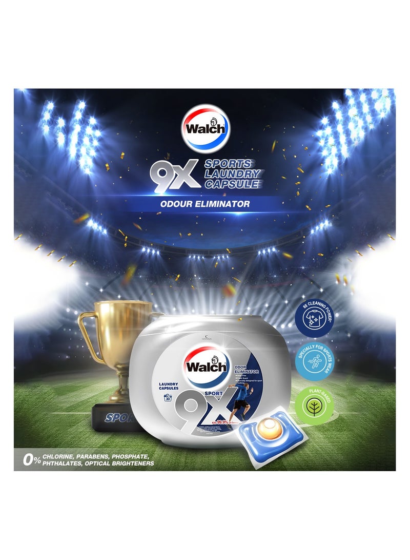Walch كبسولات مسحوق الغسيل المضاد للبكتيريا من والش للرياضة، مكونات نباتية مصنوعة في ألمانيا، تزيل العرق والرائحة، تقتل 99.9% من الجراثيم وتزيل البقع برائحة منعشة، 30 كبسولة - Image 2