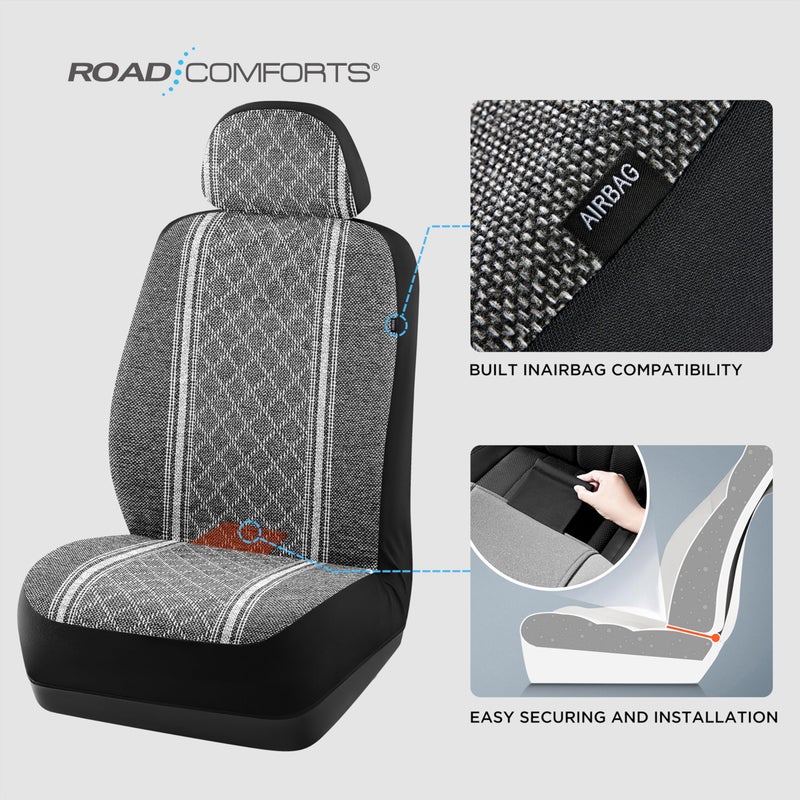 Road Comforts Baja Blanket Seat Covers Gray Diamond Bucket Seat Covers Low Back - Jacquard Fabric, Airbag Compatible, Universal Fit for Cars, Trucks, SUVs, and Vans - Image 4