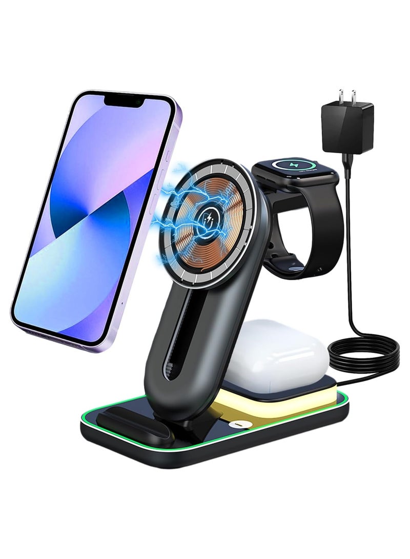 15W Wireless Charging Station 3 in 1 Fast Mag-Safe Charger Stand With Adapter For iPhone And Samsung Galaxy  - Image 1
