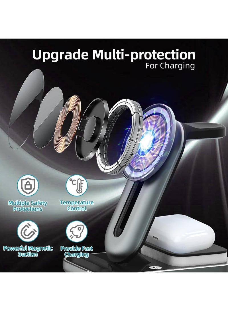 15W Wireless Charging Station 3 in 1 Fast Mag-Safe Charger Stand With Adapter For iPhone And Samsung Galaxy  - Image 3