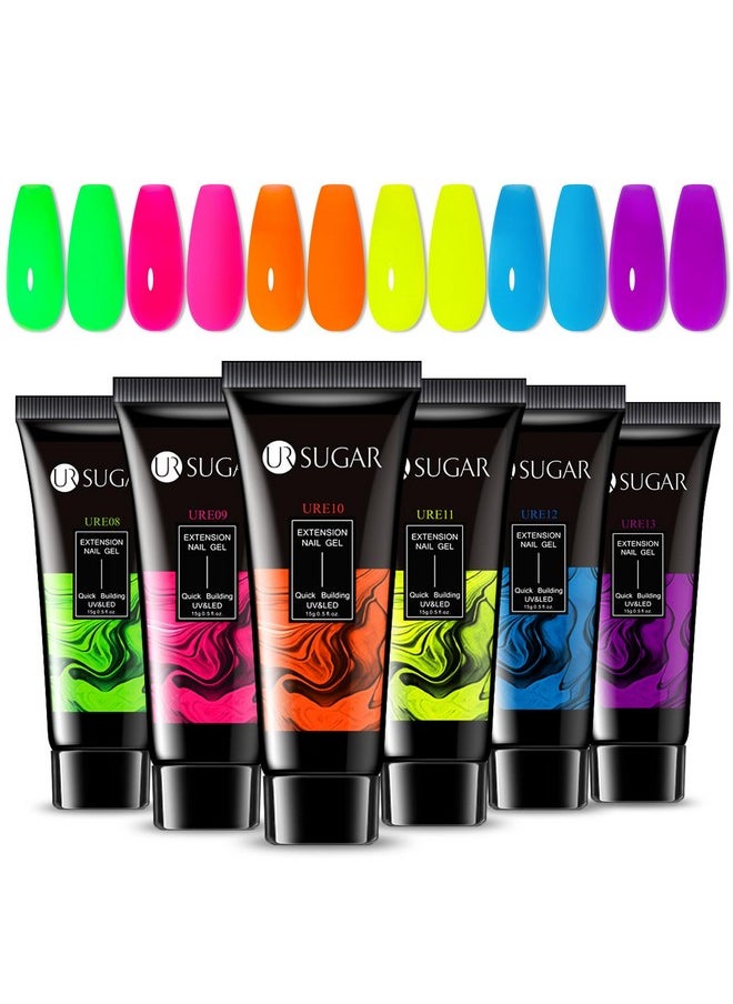 UR SUGAR Neon Poly Extension Gel Nail Polish Set 6 Colors Hot Pink Neon Green Yellow Orange Bright Colors Spring Summer Poly Nail Gel Polish Kit Long Lasting Soak Off Gel Polish Gift Box For Women  - Image 1