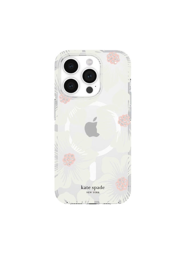 Kate Spade Clear Floral Case Compatible with iPhone 15 Pro 2023 6.1" - 10Ft Drop Protection Cover, Made from Recycled Materials, Magsafe Wireless Charging Compatible - Hollyhock Cream  - Image 2