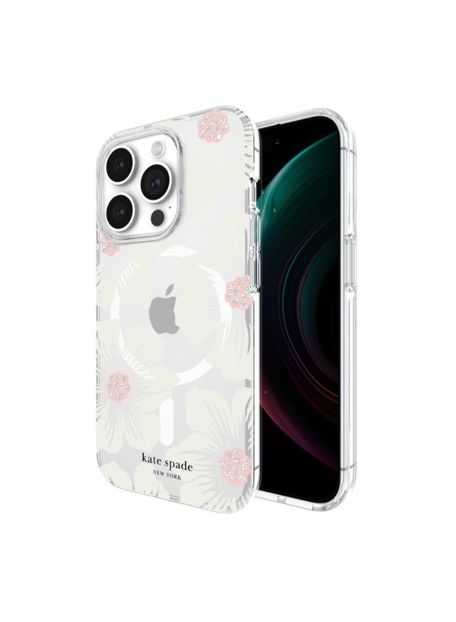 Kate Spade Clear Floral Case Compatible with iPhone 15 Pro 2023 6.1" - 10Ft Drop Protection Cover, Made from Recycled Materials, Magsafe Wireless Charging Compatible - Hollyhock Cream  - Image 3