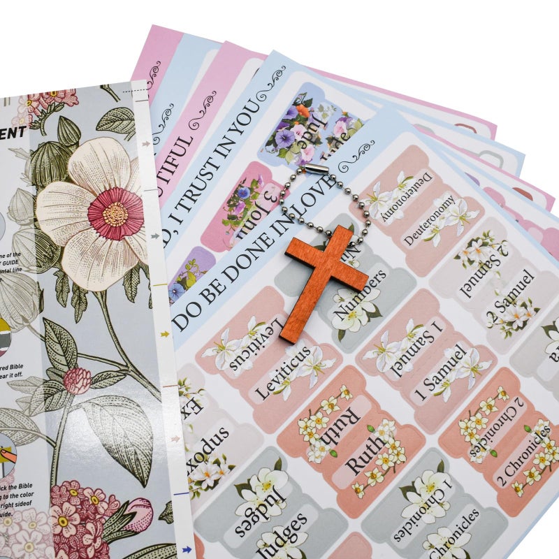 VANRA Bloom Floral Bible Tabs for Women Study Bible 75 Peel-and-Stick Large Print Laminated Bible Index Tabs Flower Bible Journaling Supplies Accessories Book Summaries Labels (Flower 1) - Image 2