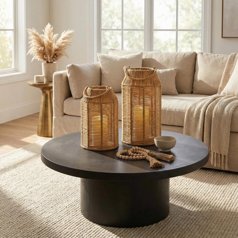 KIBAGA Natural Jute Boho Lanterns - Handcrafted Coffee Table Decor to Enhance Your Home - Modern Decorative Farmhouse Beauty for Any Living Room, Patio & Porch, Indoor and Outdoor or Kitchen Dining Table - Image 2