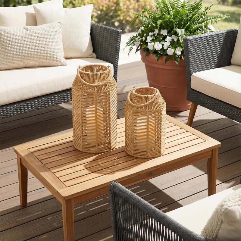 KIBAGA Natural Jute Boho Lanterns - Handcrafted Coffee Table Decor to Enhance Your Home - Modern Decorative Farmhouse Beauty for Any Living Room, Patio & Porch, Indoor and Outdoor or Kitchen Dining Table - Image 4