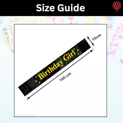 Hk Balloons Black Colour Gold Printed Birthday Girl Sash For Decoration Items Girls Rubber, Pack Of 1 - Image 3
