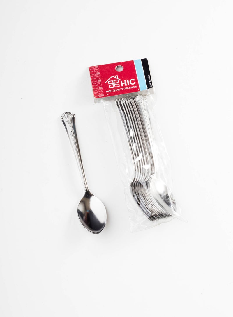 12-Piece Stainless Steel dessert spoon Set Silver