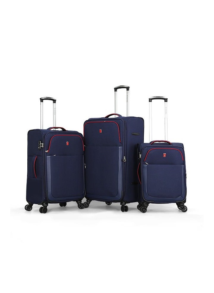 GIORDANO - Softside Luggage Trolley Bag 3 Pieces Set With Double Spinner Wheel ,Blue (S-20inch,M-24inch,L-28inch) - Image 1