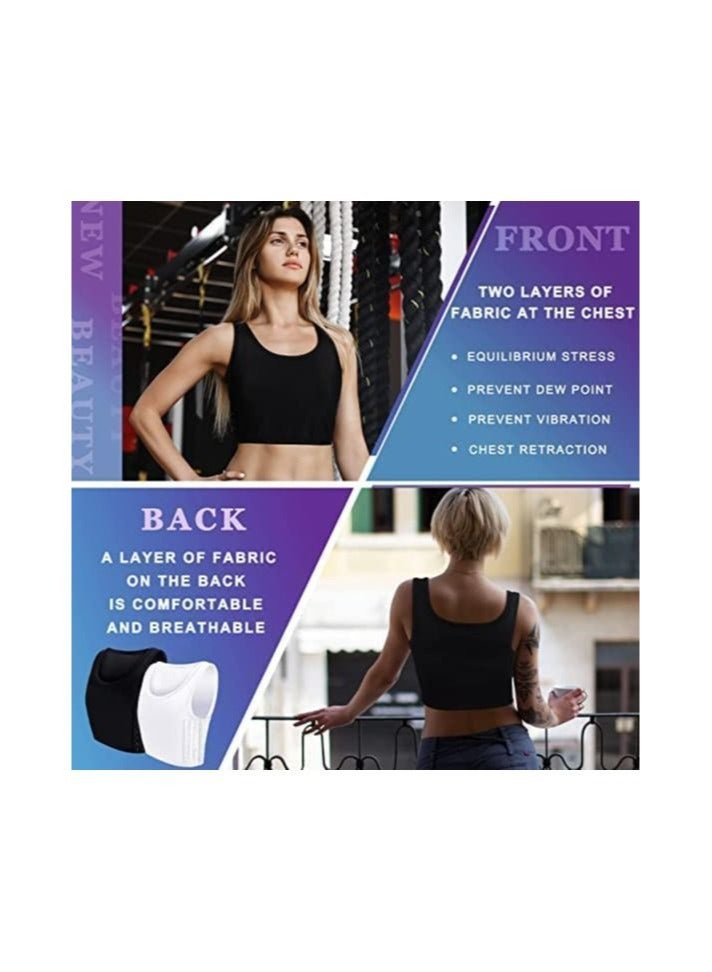 Captaintech Women's Casual Sport Chest Vest,Women Breathable Cotton Elastic Band Chest Binder Tank Top,Four Seasons Sports Tank Tops (Size:XL) - Image 3