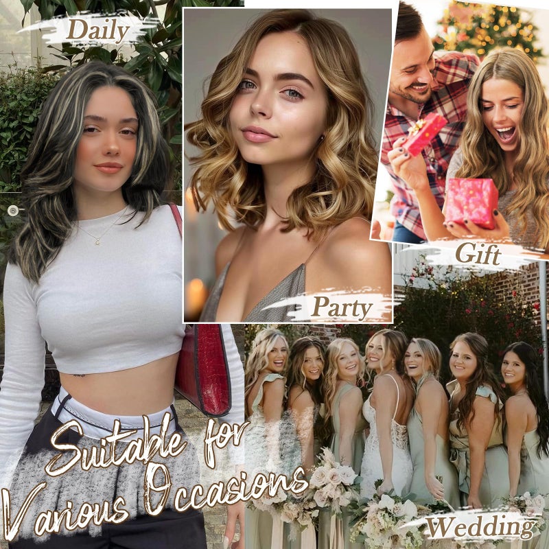 BARSDAR Clip in Hair Extensions - 12 Inch Short Wavy Highlight Hair Extensions for Women - 6PCs Thick Soft Synthetic Clip in Hairpieces Daily - Chocolate Brown with Highlights - Image 5