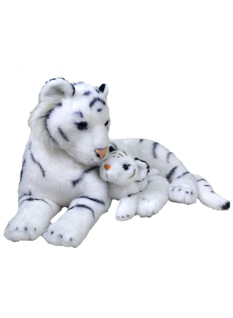 Plush Mom & Baby White Tiger Plush, Stuffed Animal