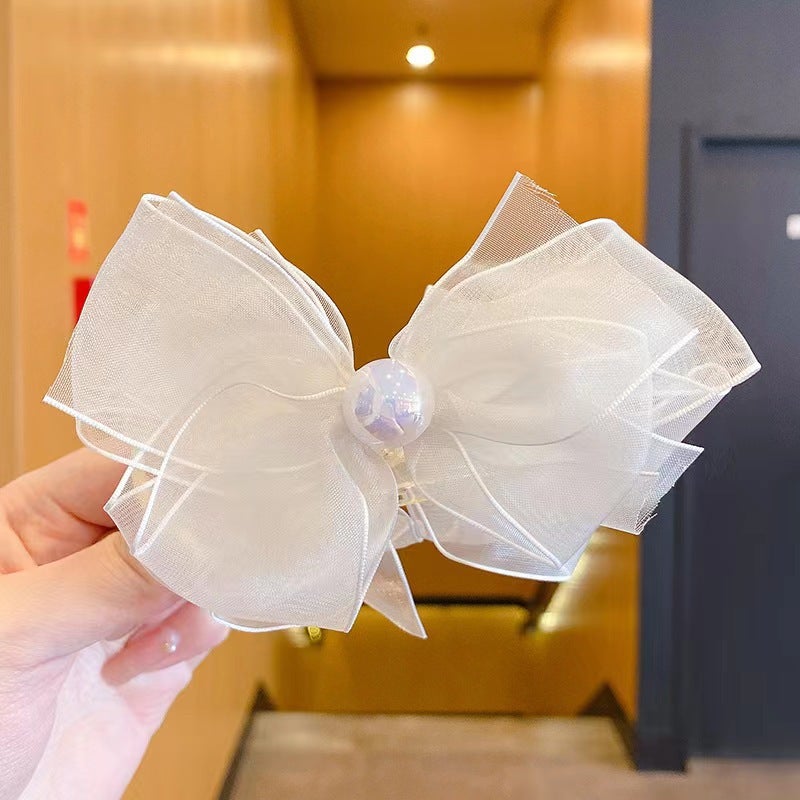 Generic Headwear Childrens Super Fairy Bow Grab Clip Ball Head Fixed Girls Princess Hairpin Summer Hair Accessories for Women Chiffon White
