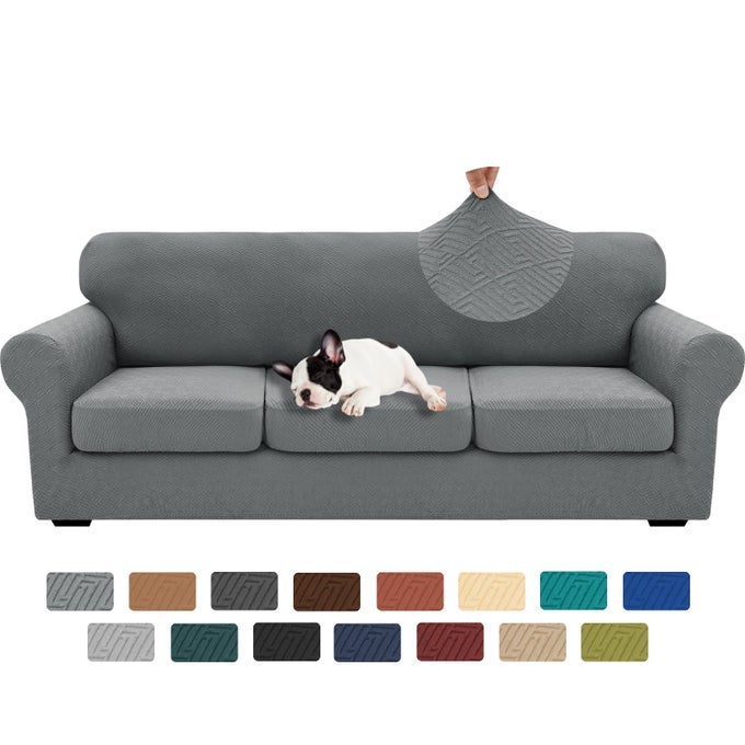 2025 NEW 4 PIECES EXTRA LARGE COUCH COVERS FOR 3 CUSHION SOFA SUPER STRETCH SOFA COVER FOR 3 LARGE SEAT CUSHION UNIVERSAL SLIP COVER FOR LIVING ROOM LIGHT GRAY 911103 CUSHIONS