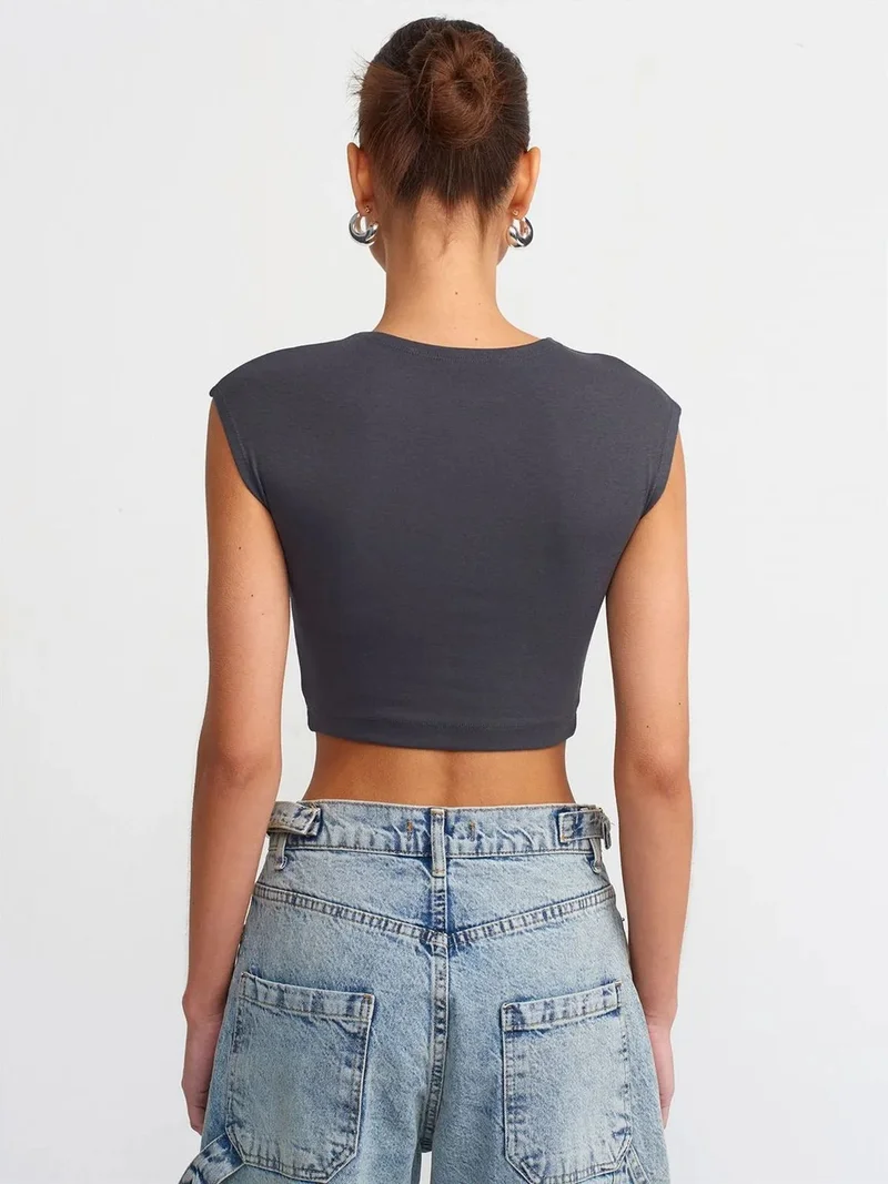 ديلفين Dilvin Slim Fit Crop Jersey Blouse