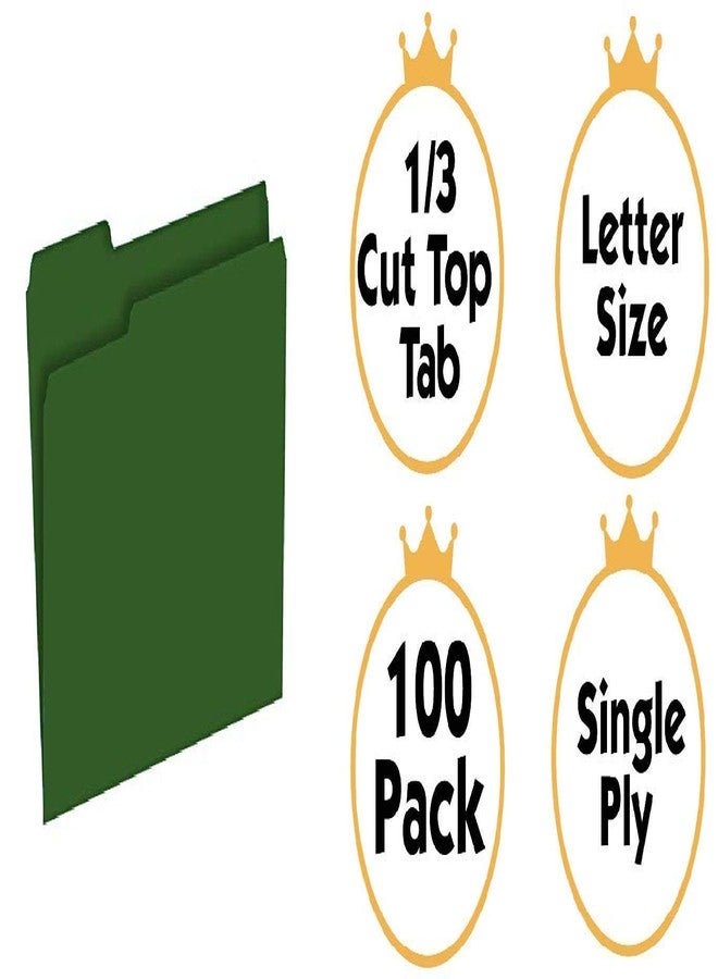The File King 1/3 Cut Dark Green File Folders Letter Size - 100 Pack | Colored Manilla Folders 8.5 x 11 | USA Made | Assorted 3 Tab Color Manila File Folder | Office Supplies | Basic Filing Folder - Image 2