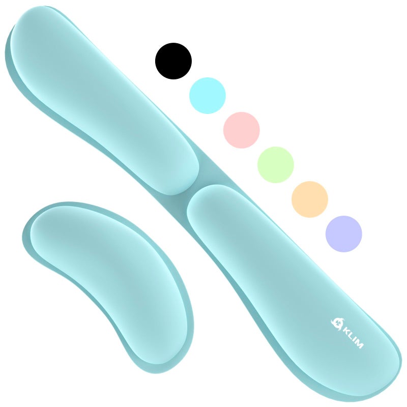 KLIM Mouse & Keyboard Wrist Rest Set - Silky Gel Memory Foam - Ergonomic Wrist Rest for Computer Keyboard, Wrist Pad for Keyboard + Wrist Rest for Mouse Gaming and Office - Pain Relief - Light Blue - Image 1