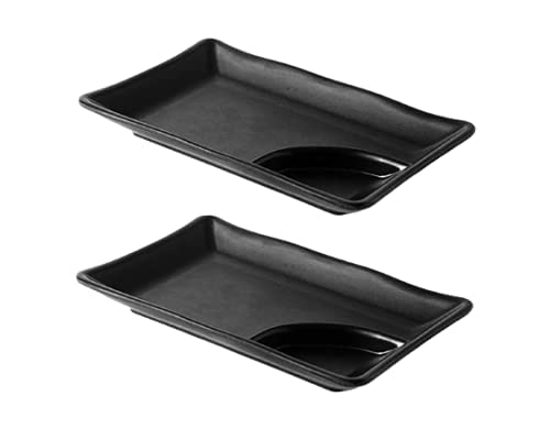 DECOR VIBES Melamine Chilla Platter for Serving Momos, French Fries, Rolls Dessert and Snacks Serving/Tray (Matt Black, Pack of 2)