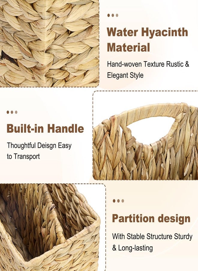 بي تي سكاي حامل مجلات منسوج من BTSKY، سلة مجلات من قسمين مصنوعة من زهرة النيل، سلة تخزين طبيعية للكتب والملفات، رف مجلات للحمام بمقبض مدمج للمنزل والمكتب والطاولة - Image 5