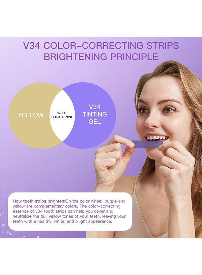 ك أو إي سي شرائط تبييض الأسنان الفورية البنفسجية - شرائط تبييض الأسنان V34، تبييض الأسنان البنفسجي، علاج تصبغات الأسنان، مزيج من التبييض وتصحيح اللون، 14 علاجًا - Image 4