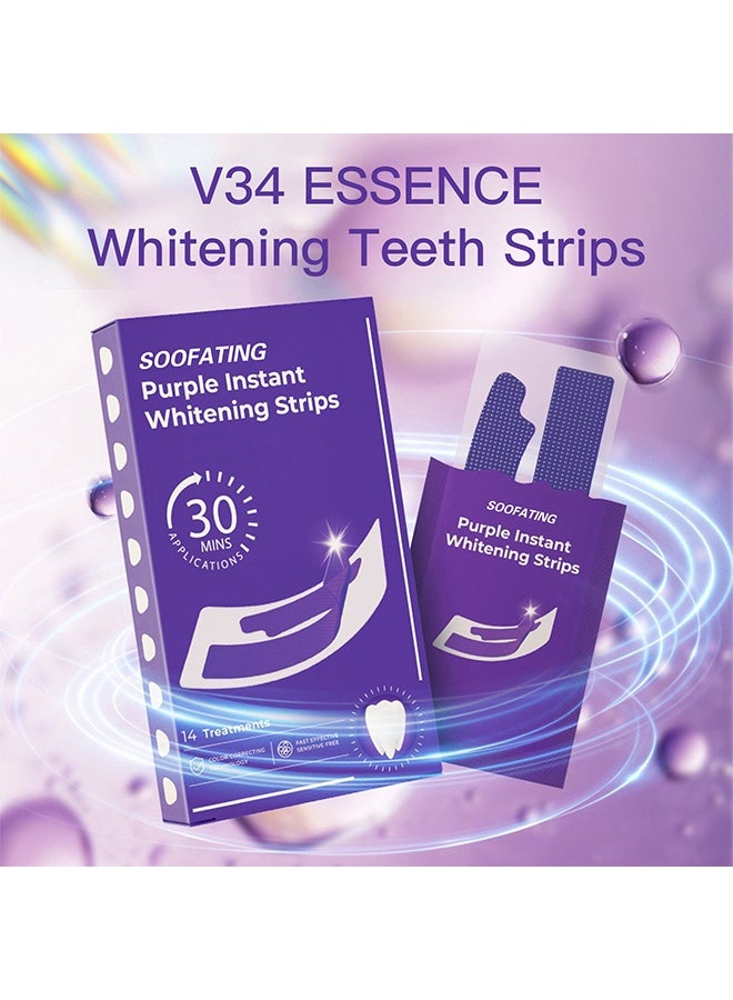 ك أو إي سي شرائط تبييض الأسنان الفورية البنفسجية - شرائط تبييض الأسنان V34، تبييض الأسنان البنفسجي، علاج تصبغات الأسنان، مزيج من التبييض وتصحيح اللون، 14 علاجًا - Image 2