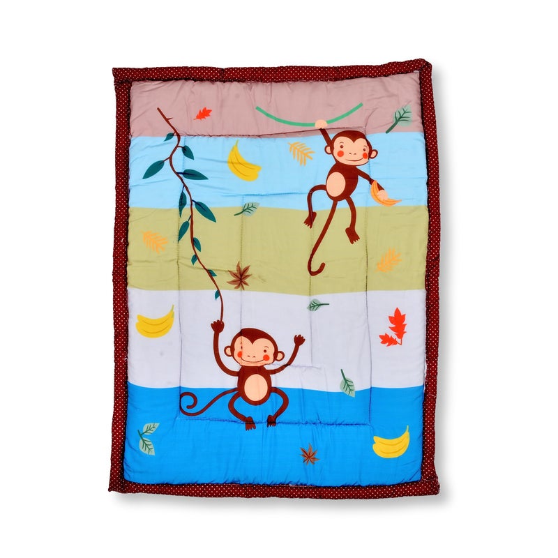 SmallBerry™ Newborn Baby Pom Pom Cotton Baby Bed | Godari | Cradle Bed | Crib Sheet | Changing Mat Baby Godadi | Godari | Bedding Set | Mattress_Monkey_Pack of 1 - Image 1