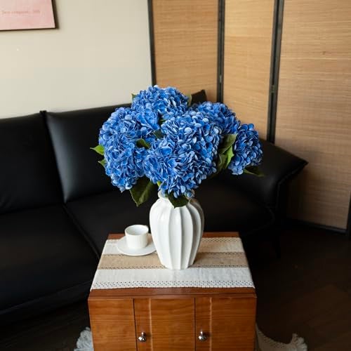 DUYONE 3PCS 22 inch Realistic Artificial Hydrangea Large Real Touch Flowers Artificial Flowers Dry Flowers Outdoor Wedding Christmas Office Family Party Living Room Table Decoration (Dark Blue) - Image 4