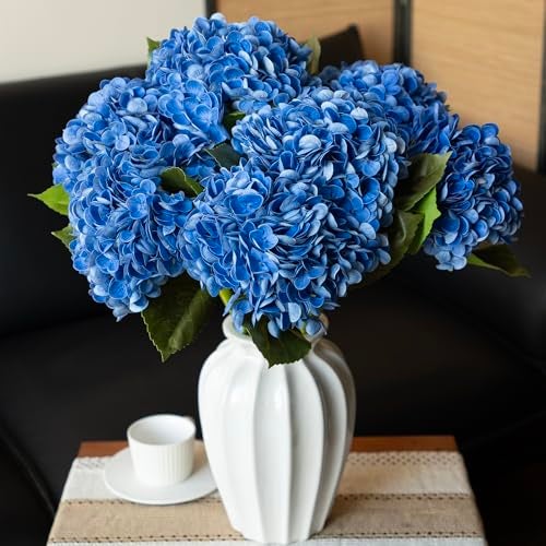 DUYONE 3PCS 22 inch Realistic Artificial Hydrangea Large Real Touch Flowers Artificial Flowers Dry Flowers Outdoor Wedding Christmas Office Family Party Living Room Table Decoration (Dark Blue) - Image 3