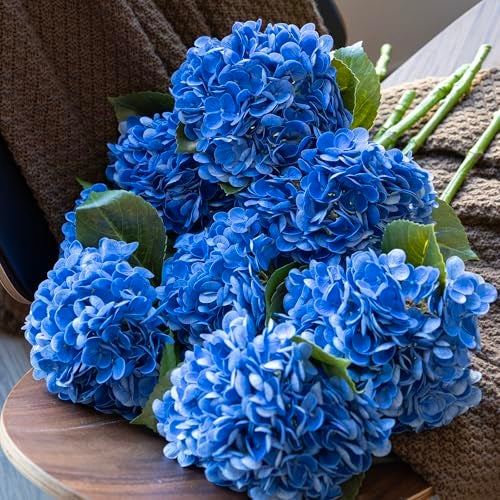 DUYONE 3PCS 22 inch Realistic Artificial Hydrangea Large Real Touch Flowers Artificial Flowers Dry Flowers Outdoor Wedding Christmas Office Family Party Living Room Table Decoration (Dark Blue) - Image 5