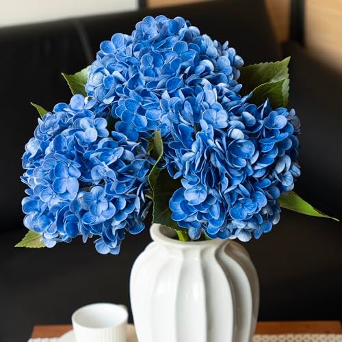 DUYONE 3PCS 22 inch Realistic Artificial Hydrangea Large Real Touch Flowers Artificial Flowers Dry Flowers Outdoor Wedding Christmas Office Family Party Living Room Table Decoration (Dark Blue) - Image 1