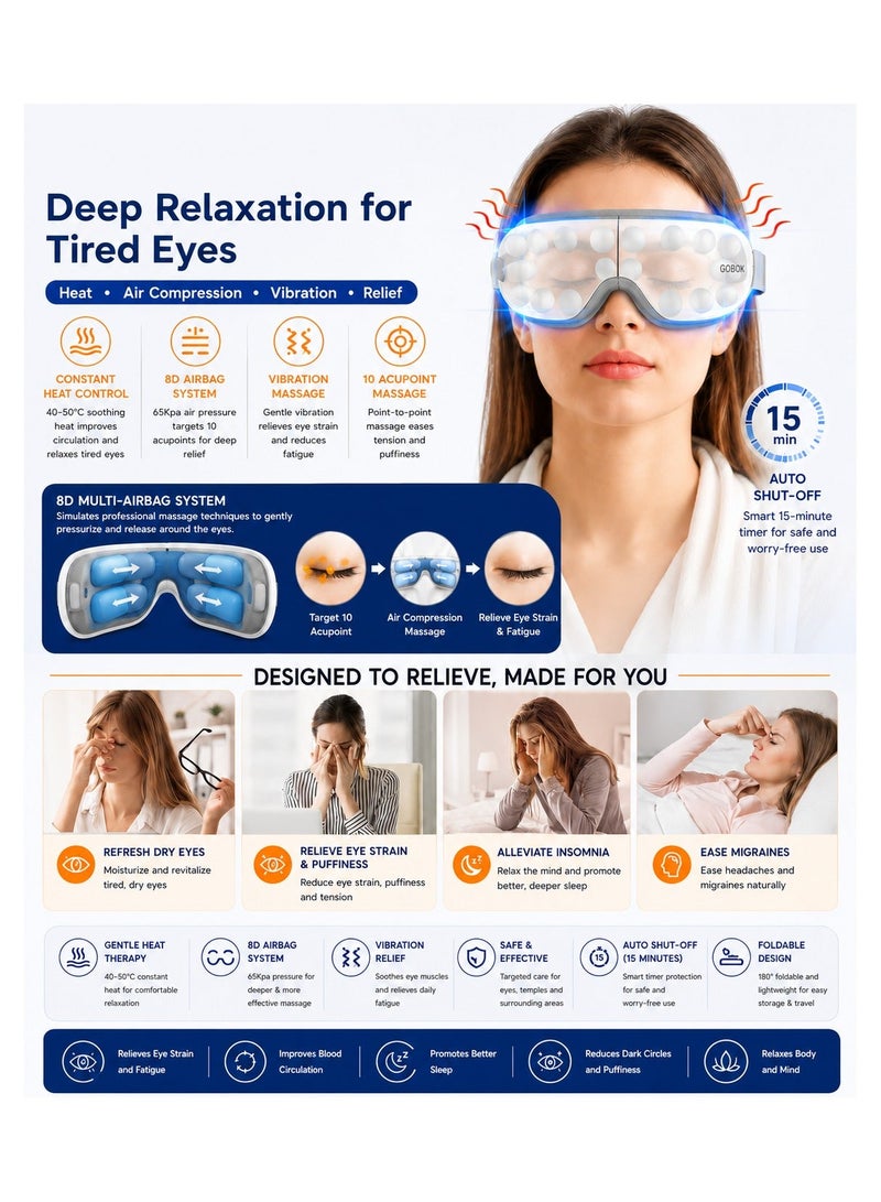 jaexest Eye Massager, Smart Eye Massager with Heat, Upgraded Heated Eye Mask Massager with Bluetooth Music, Face Eye Care Device for Eye Strain, Dry Eyes, Migraines, Ideal Gifts for Men Women - Image 4
