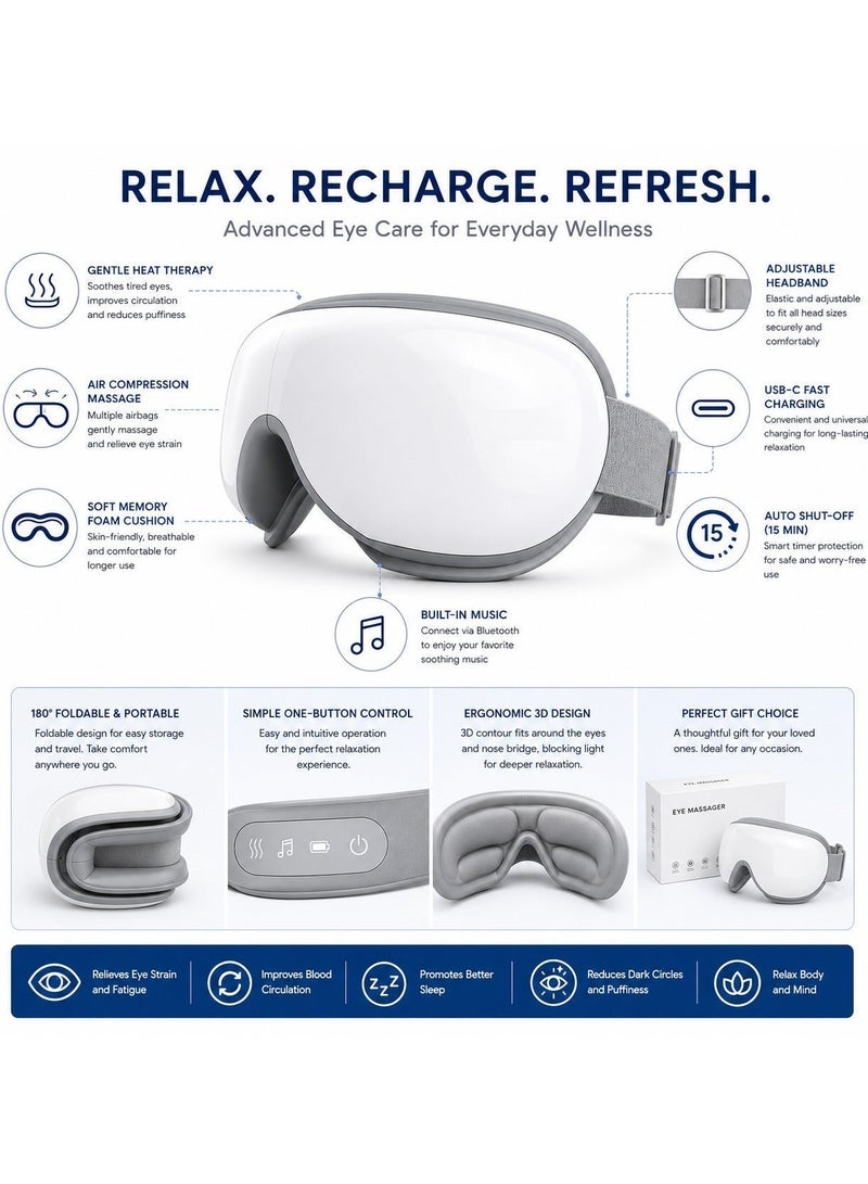 jaexest Eye Massager, Smart Eye Massager with Heat, Upgraded Heated Eye Mask Massager with Bluetooth Music, Face Eye Care Device for Eye Strain, Dry Eyes, Migraines, Ideal Gifts for Men Women - Image 3