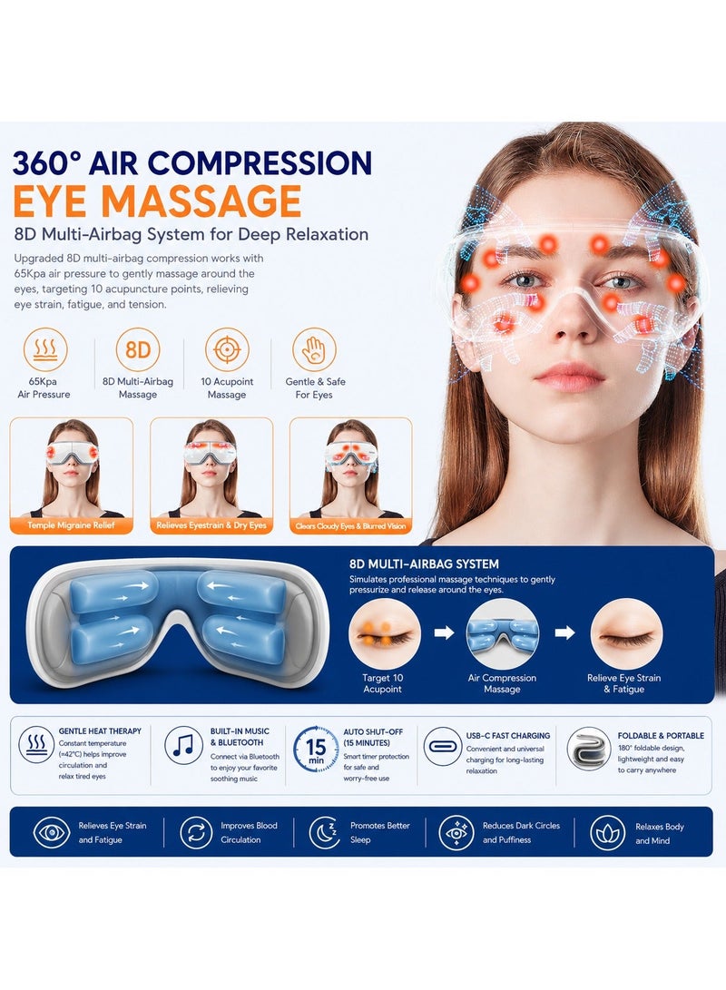 jaexest Eye Massager, Smart Eye Massager with Heat, Upgraded Heated Eye Mask Massager with Bluetooth Music, Face Eye Care Device for Eye Strain, Dry Eyes, Migraines, Ideal Gifts for Men Women - Image 5