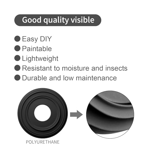 EIFHYT Matte Black PU Ceiling Medallions for Light Fixtures and Ceiling Fans, 12-1/4"OD x 4" ID x 1" P (Fits Canopies up to 7") - Image 3