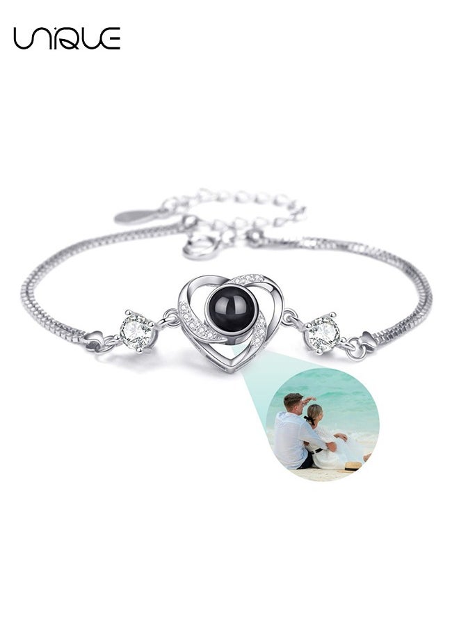 Unique Bracelets - Diamond-set bracelets - Heart-shaped bracelets - Nano projection bracelets - Stylish and simple - Women - Silver  - Image 1