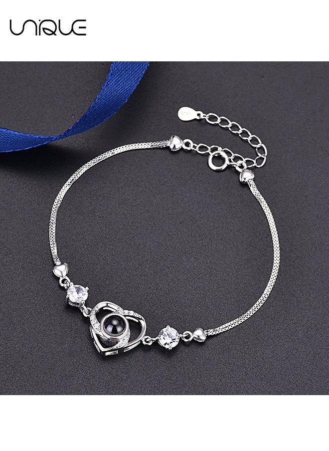 Unique Bracelets - Diamond-set bracelets - Heart-shaped bracelets - Nano projection bracelets - Stylish and simple - Women - Silver  - Image 5