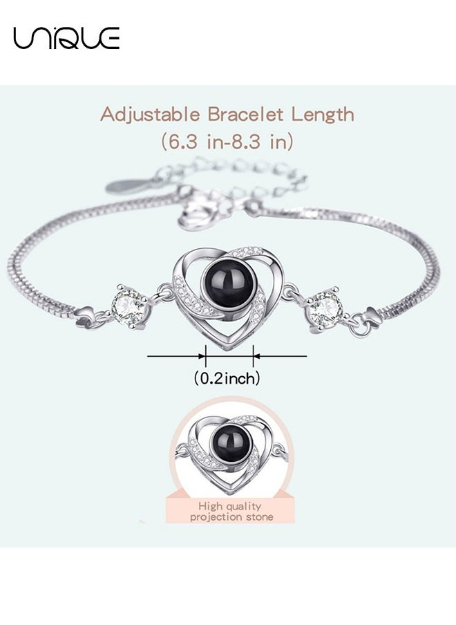 Unique Bracelets - Diamond-set bracelets - Heart-shaped bracelets - Nano projection bracelets - Stylish and simple - Women - Silver  - Image 2