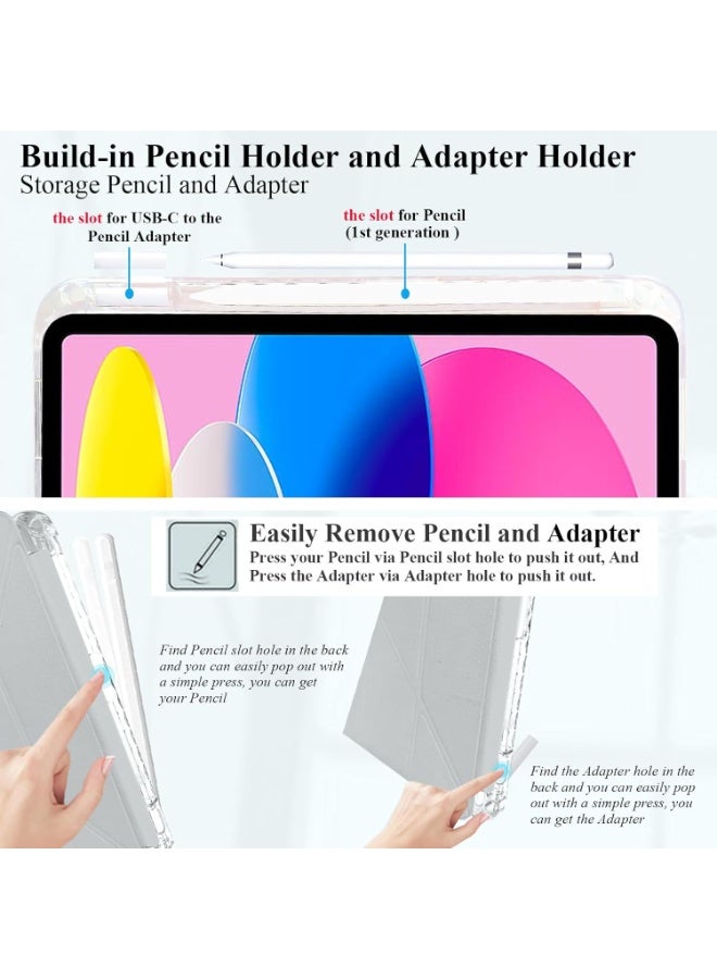 ديبتر حافظة متوافقة مع iPad (A16) الجيل الحادي عشر/العاشر (2025/2022) غطاء شفاف مقاوم للصدمات مع حامل أقلام ومخزن للمحولات، حامل ثلاثي الطيات على شكل Y 6 في 1، رمادي - Image 2