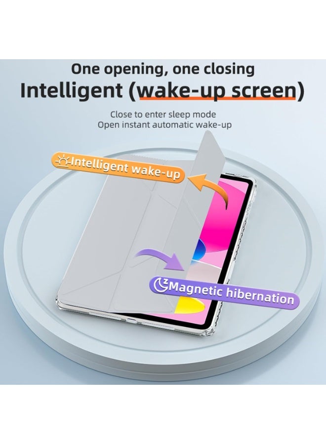 ديبتر حافظة متوافقة مع iPad (A16) الجيل الحادي عشر/العاشر (2025/2022) غطاء شفاف مقاوم للصدمات مع حامل أقلام ومخزن للمحولات، حامل ثلاثي الطيات على شكل Y 6 في 1، رمادي - Image 4