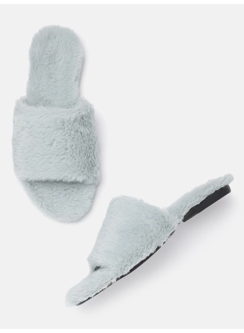 ZORIWORLD Buttercup Cloud-Like Comfort Plush Vegan Faux Fur Grey Slippers - Image 1