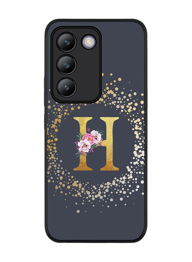 Stylizedd Rugged Black edge case for Vivo V30 Lite 5G, Slim fit Flexible Cover -  Custom Monogram Initial Letter Floral Pattern Alphabet - H  (Grey ) - Image 1