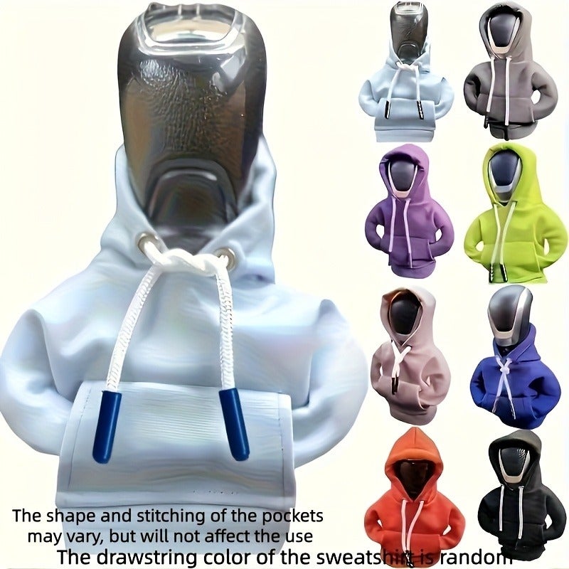 Nine-Color Shift Gear Hoodie - Cute Mini Car Gear Shift Cover with Hood, Random Cord Colors, Polyester Material, Black, Red, Blue, Pink, White Drawstring, Perfect for Car Interior Decoration & Accessories | Fun Accessory | Fabric - Image 1