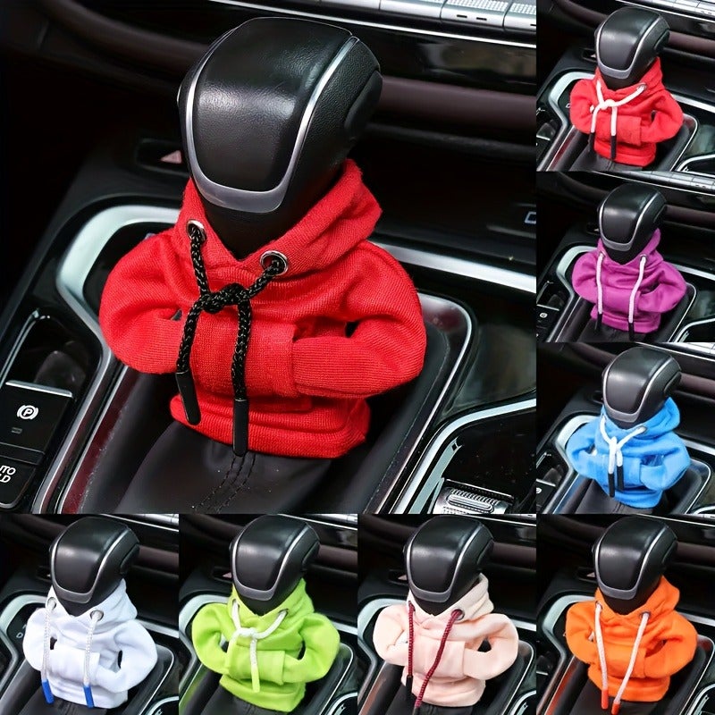 Nine-Color Shift Gear Hoodie - Cute Mini Car Gear Shift Cover with Hood, Random Cord Colors, Polyester Material, Black, Red, Blue, Pink, White Drawstring, Perfect for Car Interior Decoration & Accessories | Fun Accessory | Fabric - Image 2