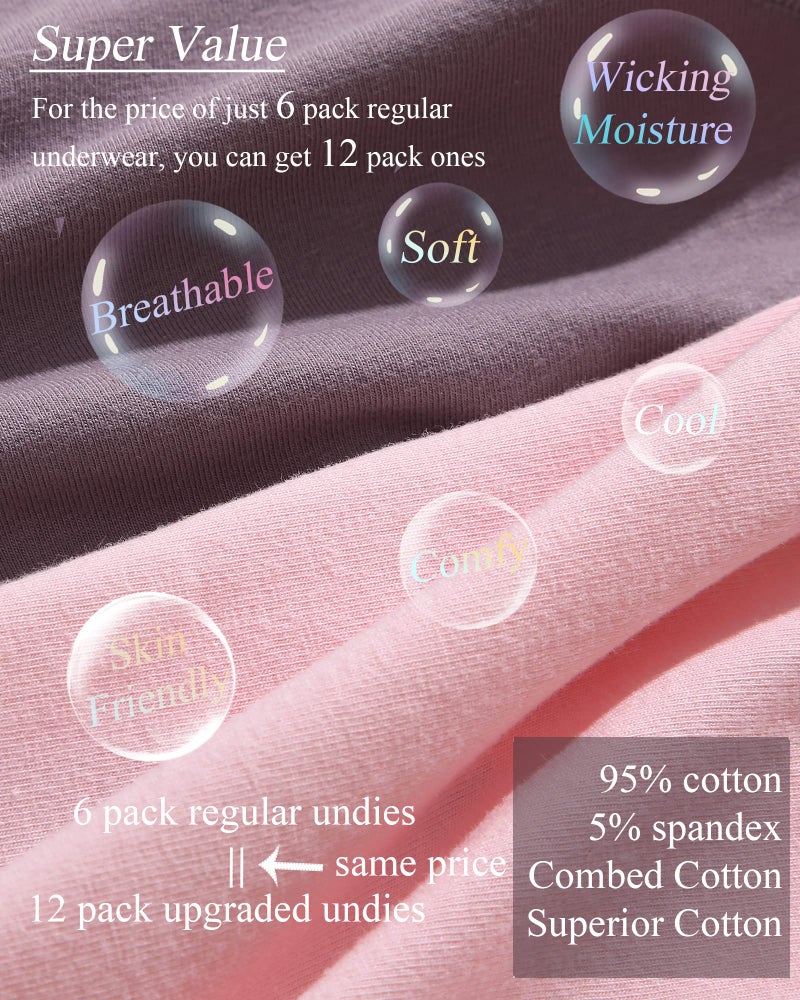 FINETOO 12 Pack Cotton Underwear for Women Cute Low Rise Bikini Panties High Cut Breathable Sexy Hipster Womens Cheeky S-XL - Image 4