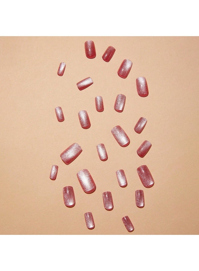 Elegant Women's Press-on Nails – 24pcs Nude & Mirror Shine – Gift-Ready Nail Set for Weddings, Eid & Parties - Image 2