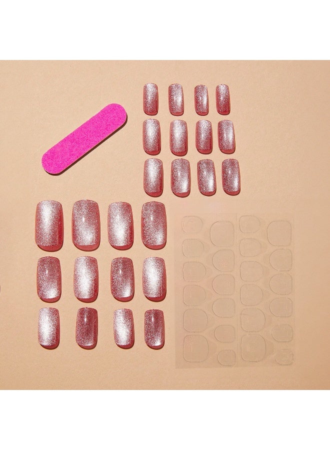 Elegant Women's Press-on Nails – 24pcs Nude & Mirror Shine – Gift-Ready Nail Set for Weddings, Eid & Parties - Image 3