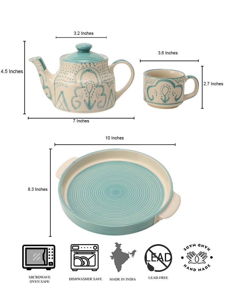 miah decor Ceramic Tea Set with Kettle and Tray with 2 Cups, 1 Teapot & 1 Tray Hand-Painted Design Tableware Tea Pot Kettle Set-Color-Cream| Dishwasher & Microwave Safe, 500 ml - Image 5