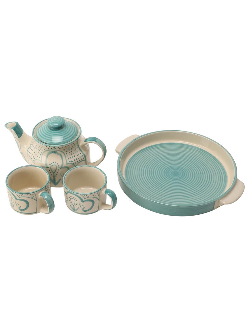 miah decor Ceramic Tea Set with Kettle and Tray with 2 Cups, 1 Teapot & 1 Tray Hand-Painted Design Tableware Tea Pot Kettle Set-Color-Cream| Dishwasher & Microwave Safe, 500 ml - Image 4